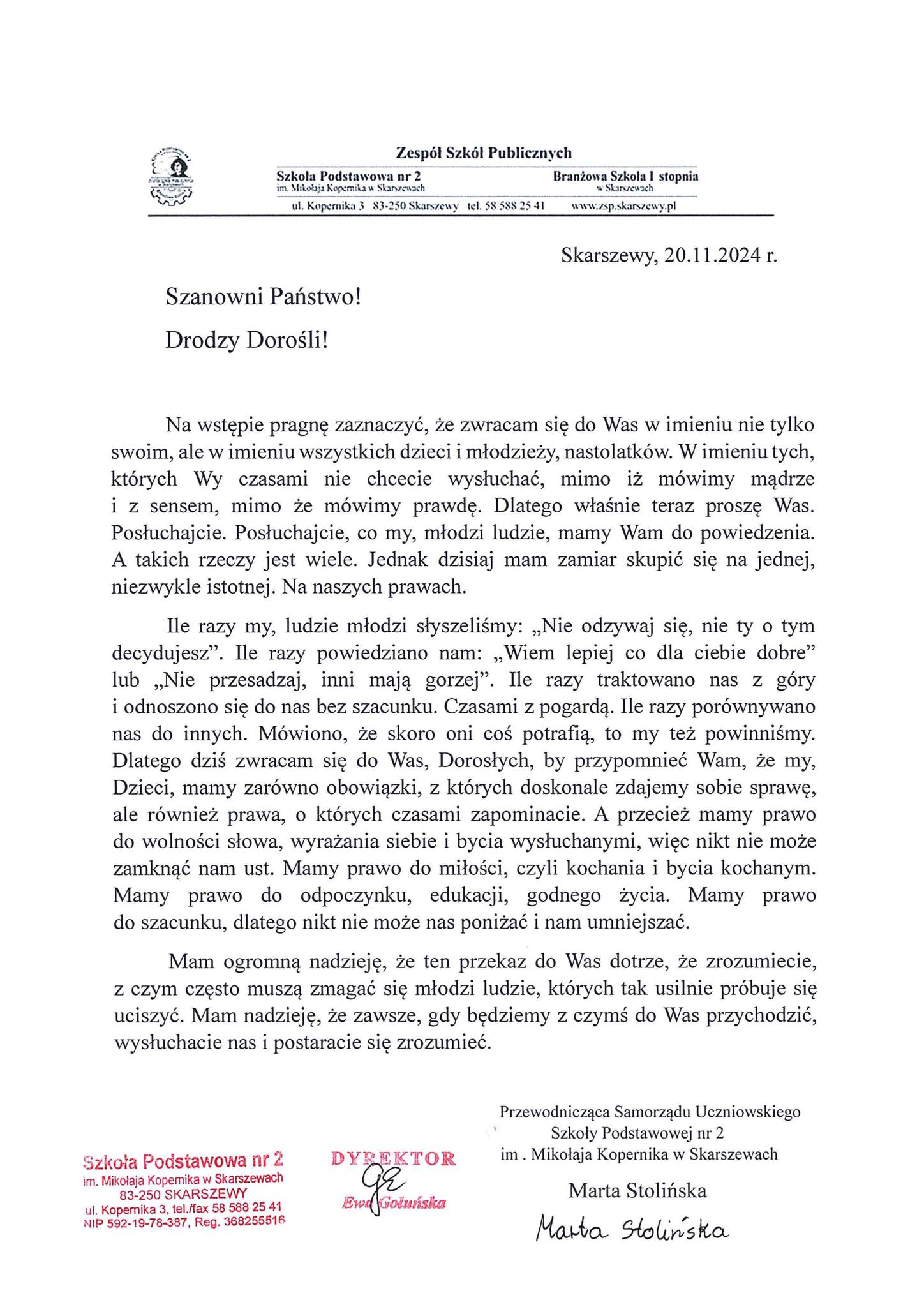 prawa dziecka list